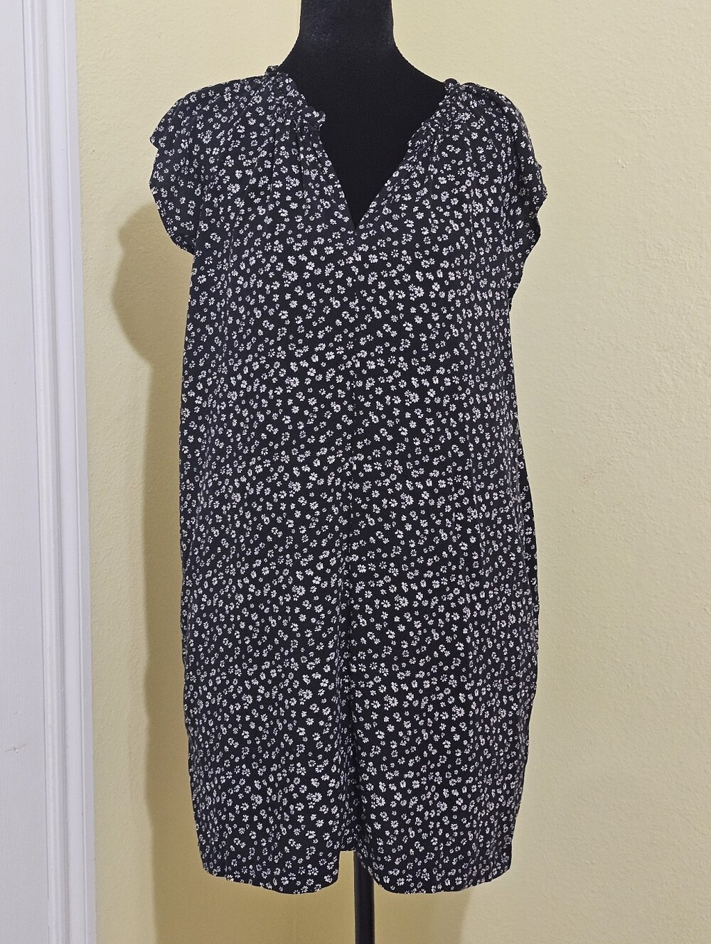 GAP Black Mini Dress with White Floral Print